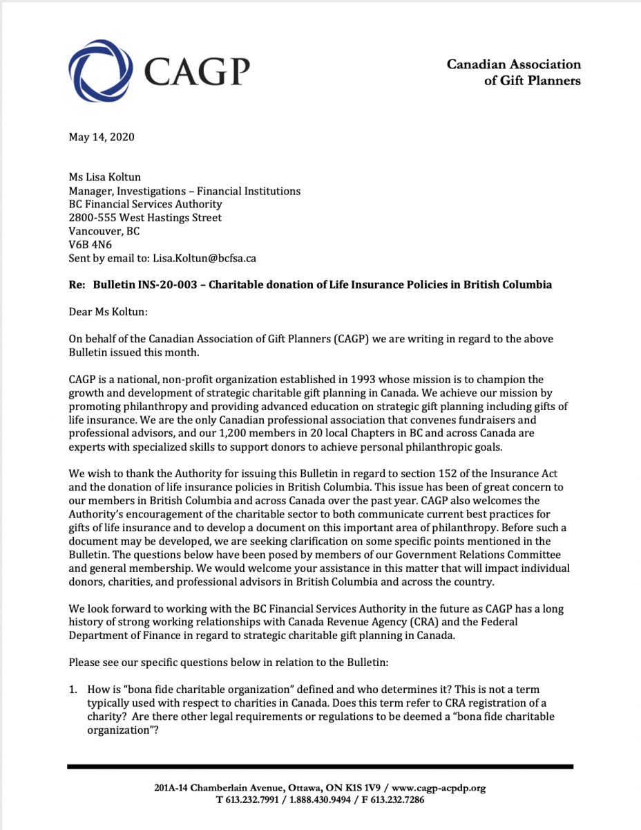 CAGP Letter to BC regulator May 14